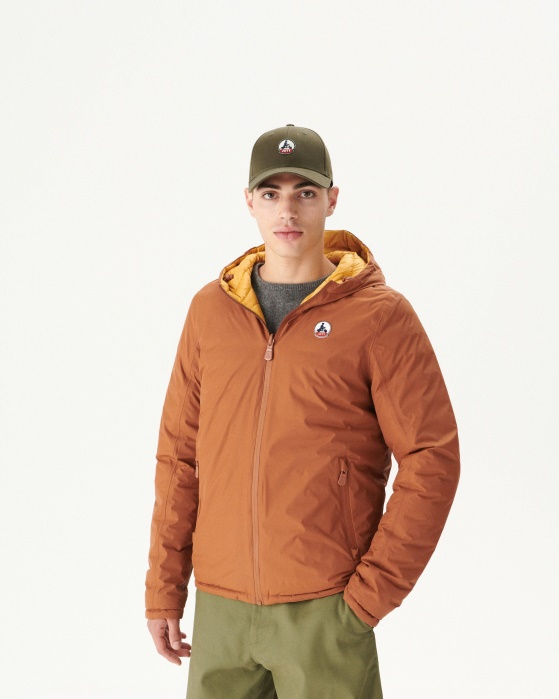 Jaqueta Puffer Com Capuz Reversível Caramelo/moutarde Bergen Jott
