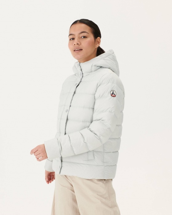 Jaqueta Puffer Com Capuz Reto Jane Cinza Claro Jott